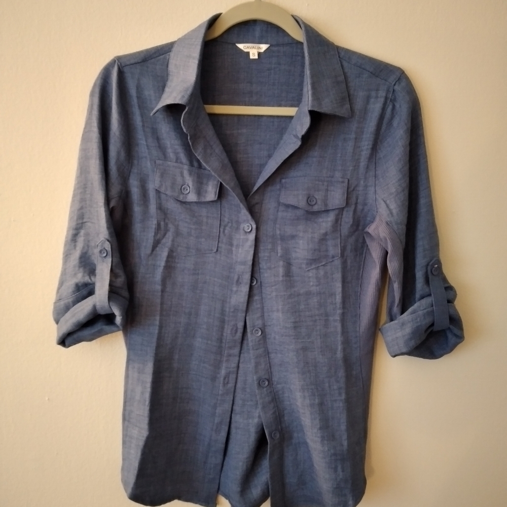 Blue button up short